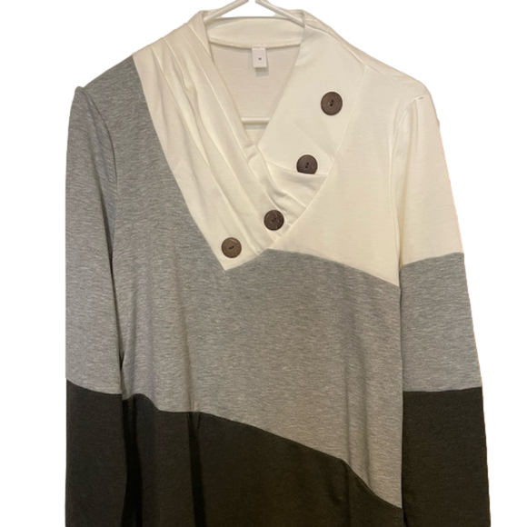 Tops - Decorative Button Patchwork Asymmetrical Neck NWOT